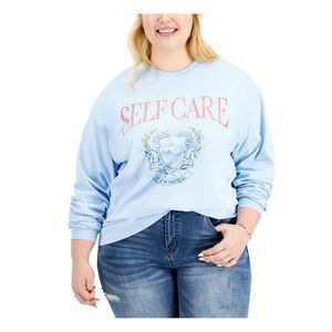 LOVE TRIBE Womens Light Blue Long Sleeve Crew Neck T-Shirt Plus 1X